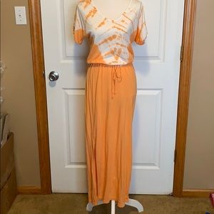 Orange tie dye drawstring waist maxi dress XS